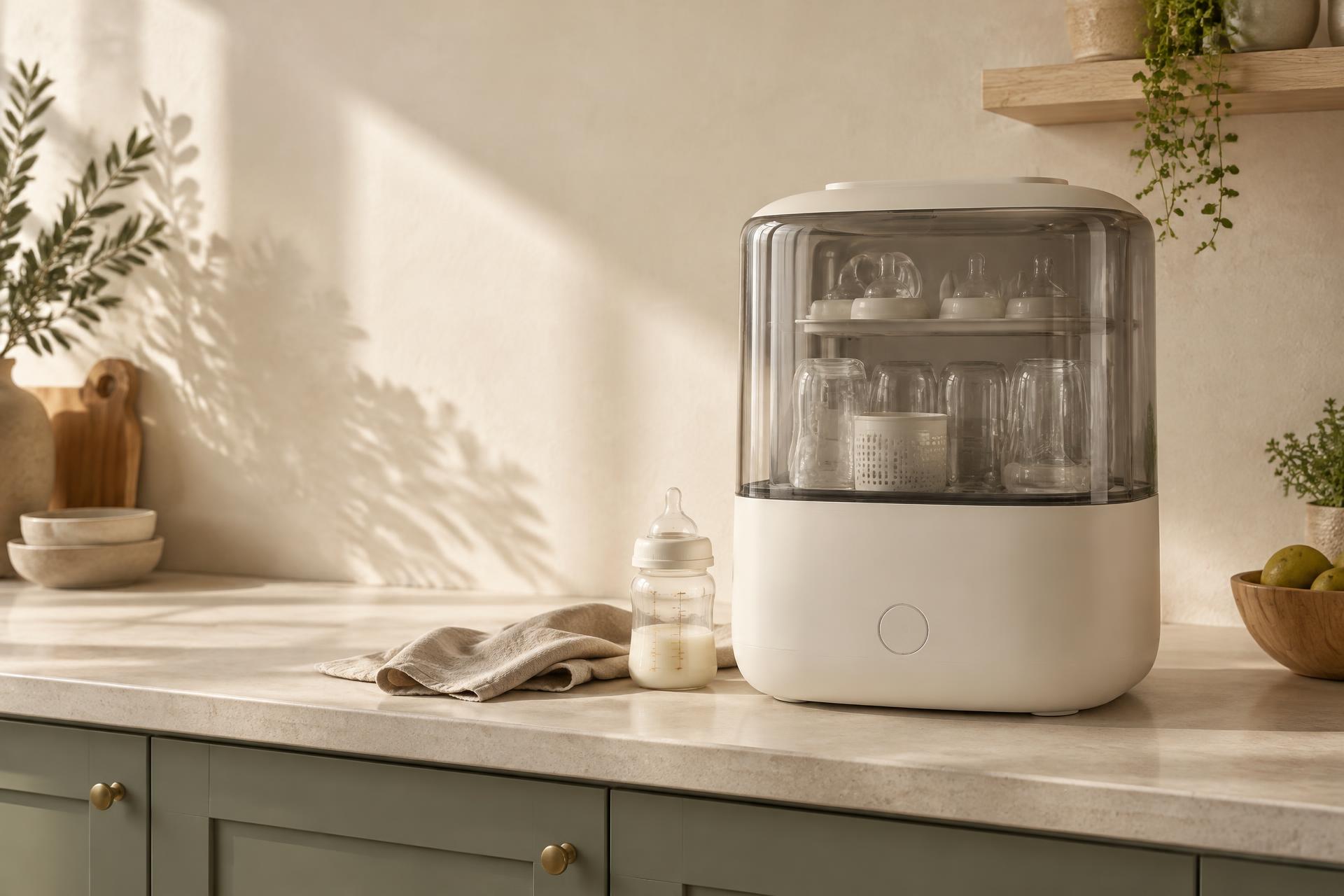 MOOBBI bottle washer in a warm modern kitchen